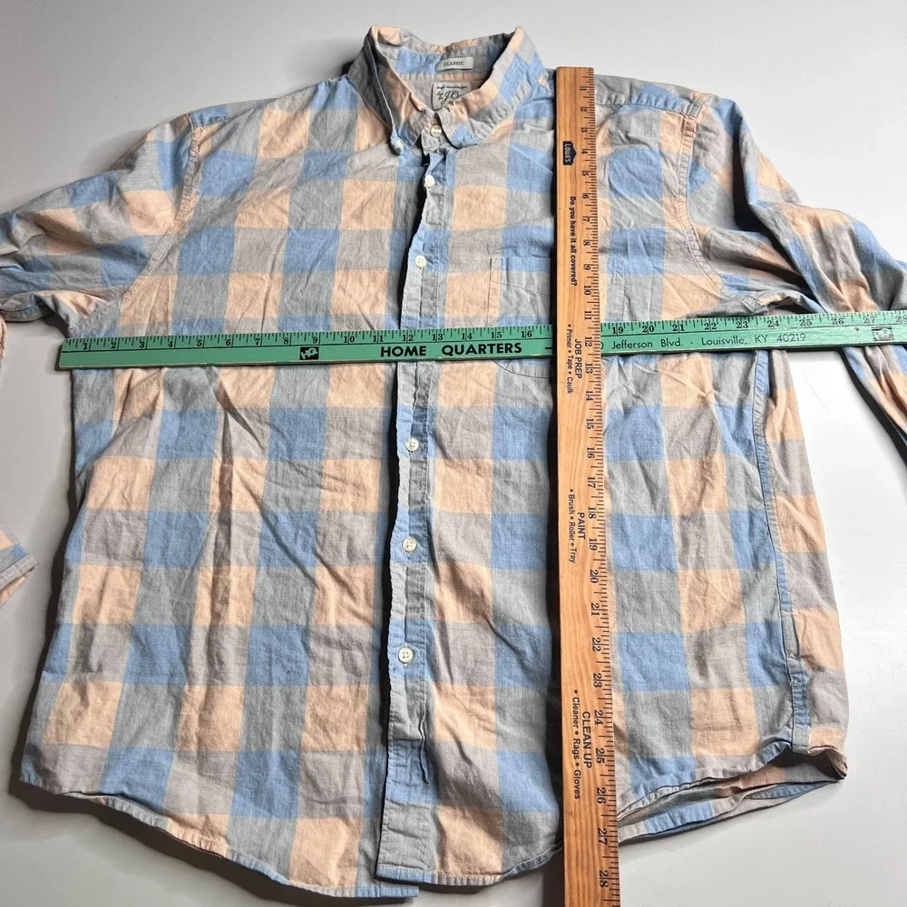 J.Crew‎ Secret Wash Shirt Mens XL Classic Fit Peach Check Button Down Stretch
